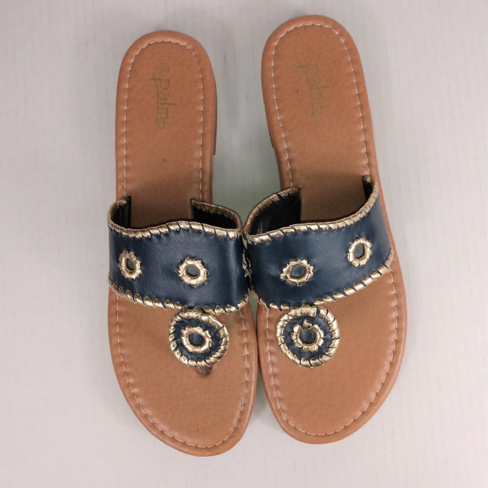 Palms Navy and Gold Thong Sandal Size:11